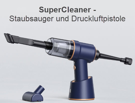 SuperCleaner - 2in1 Staubsauger und Druckluftpistole